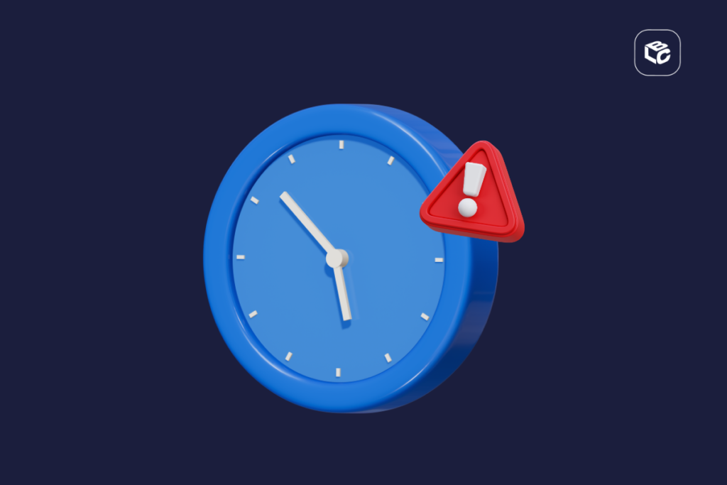 Relógio azul com sinal de alerta, simbolizando rascunho automático.