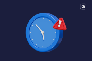 Relógio azul com sinal de alerta, simbolizando rascunho automático.